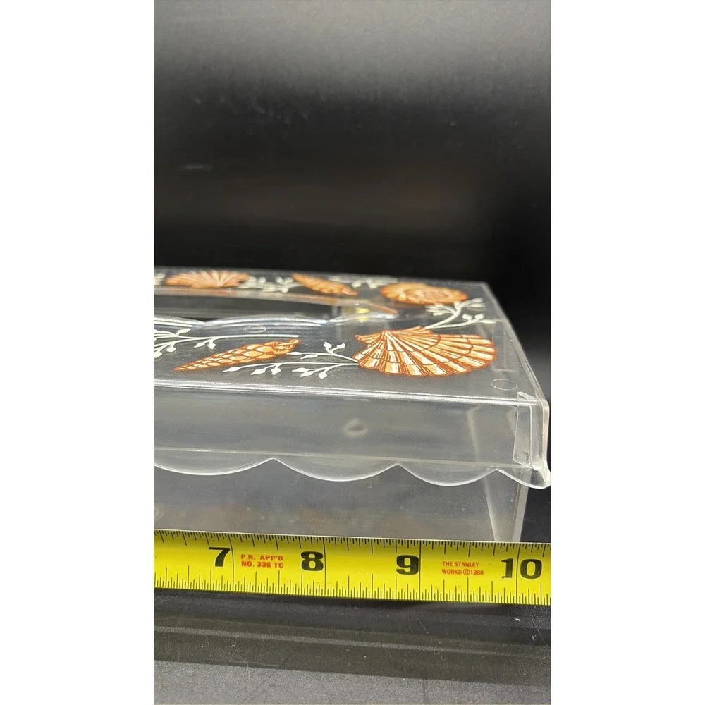 Wolff Tissue Box Holder Cover Clear‎ Lucite Acrylic Plastic Peach Seashells